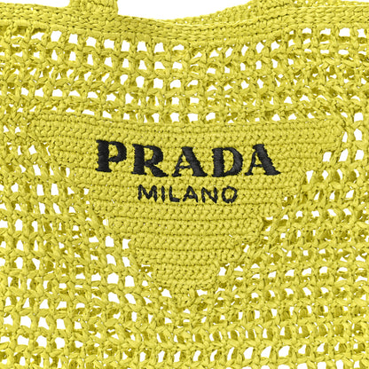 Prada Yarn Raffia Effect Crochet Logo Embroidered Tote Bag Cedro 7 of 9