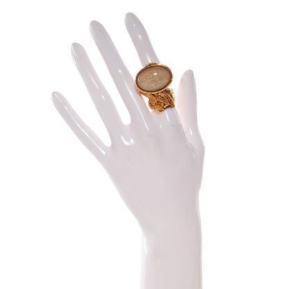 Saint Laurent Glass Cabochon Arty Ovale Ring 6 Gold Cream 2 of 4