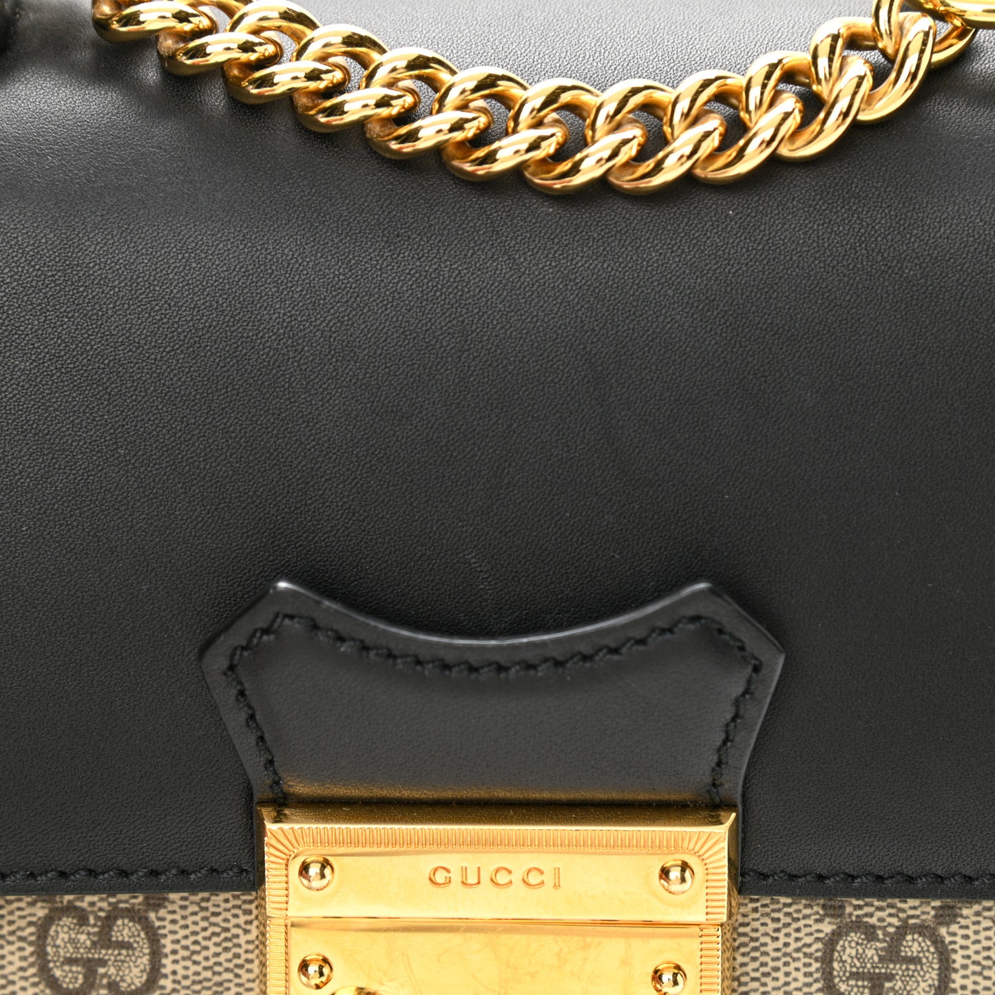 GG Supreme Monogram Calfskin Padlock Backpack Beige Cuir Black
