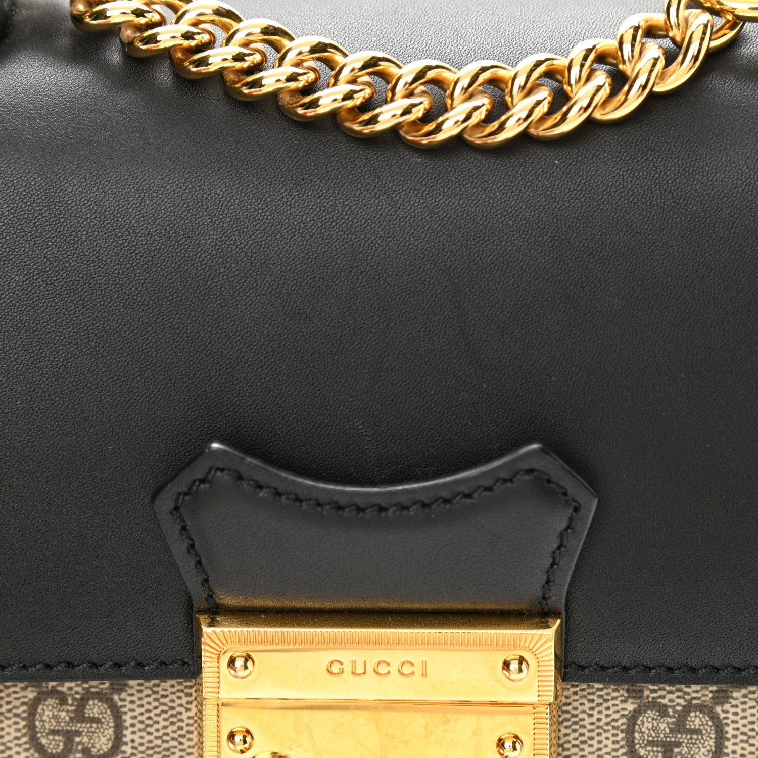 Gucci GG Supreme Monogram Calfskin Padlock Backpack Beige Cuir Black 12 of 12