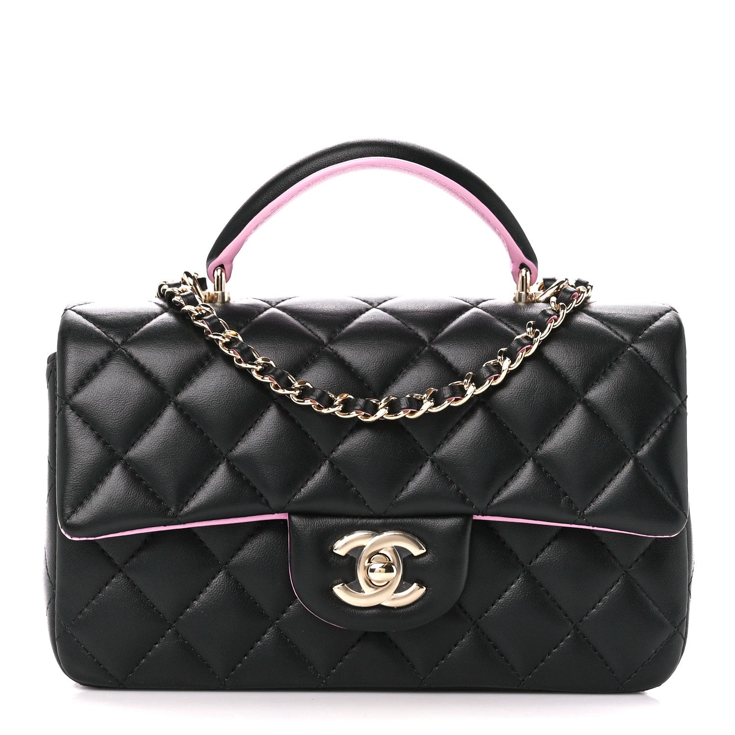Chanel Lambskin Quilted Bi-Color Mini Top Handle Rectangular Flap Black Lilac 1 of 12