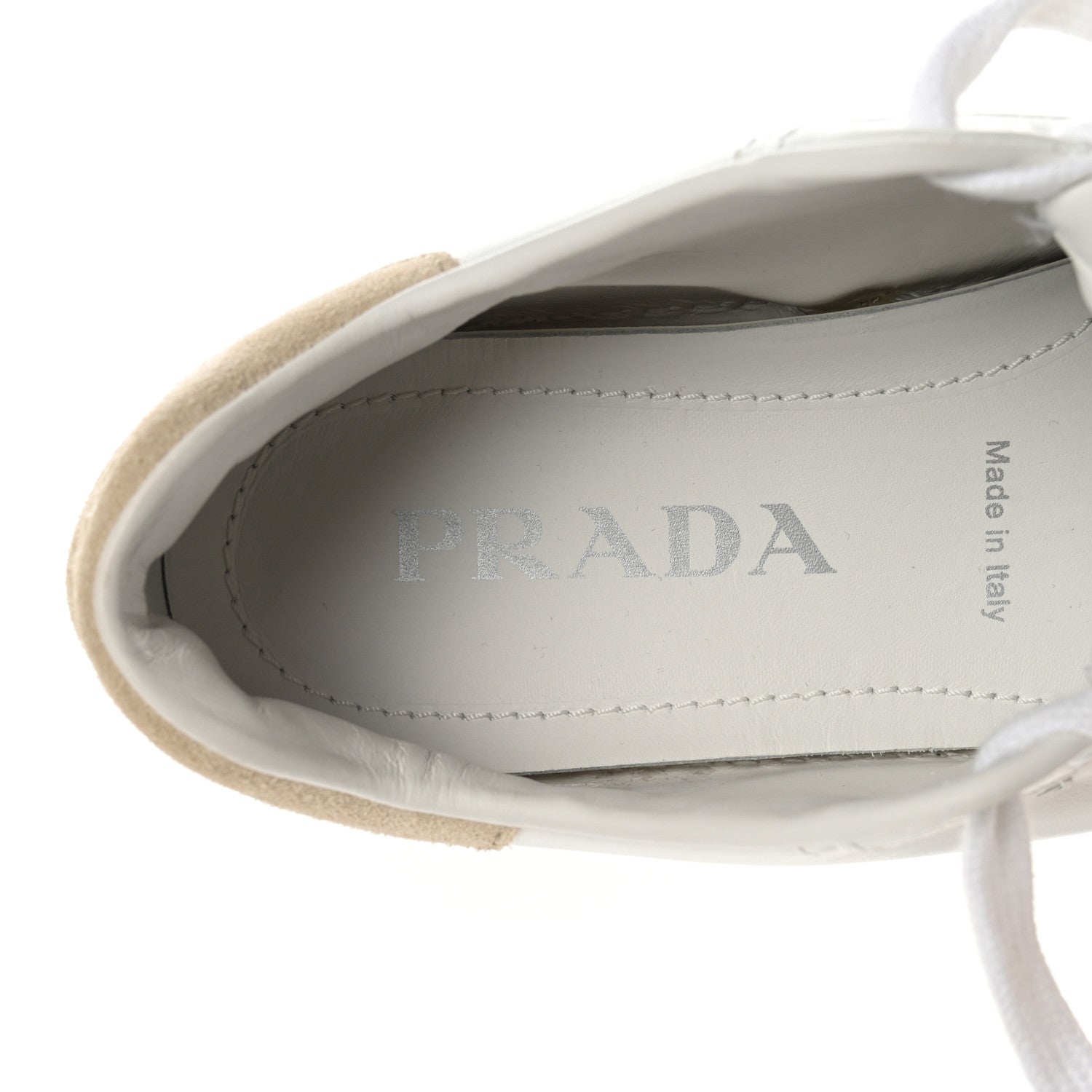 Prada Vitello Soft Suede Low Top Sneakers 36.5 White Sabbia 6 of 10
