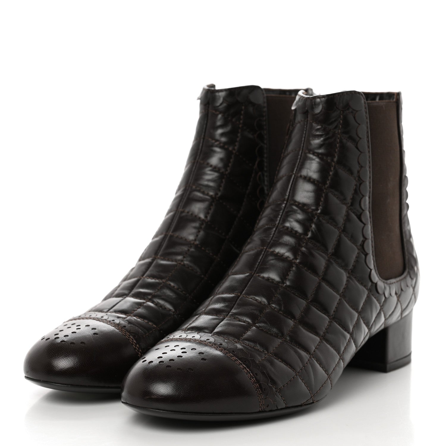 Chanel Lambskin Quilted Cap Toe CC Ankle Boots 36 Dark Brown 3 of 8