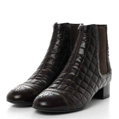 Chanel Lambskin Quilted Cap Toe CC Ankle Boots 36 Dark Brown 3 of 8