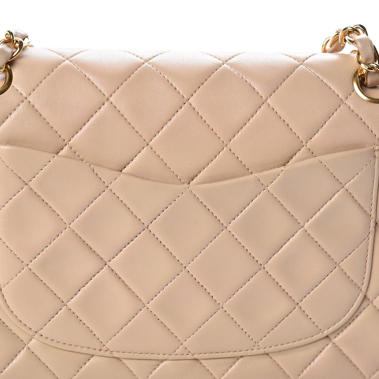 Lambskin Quilted Small Double Flap Beige