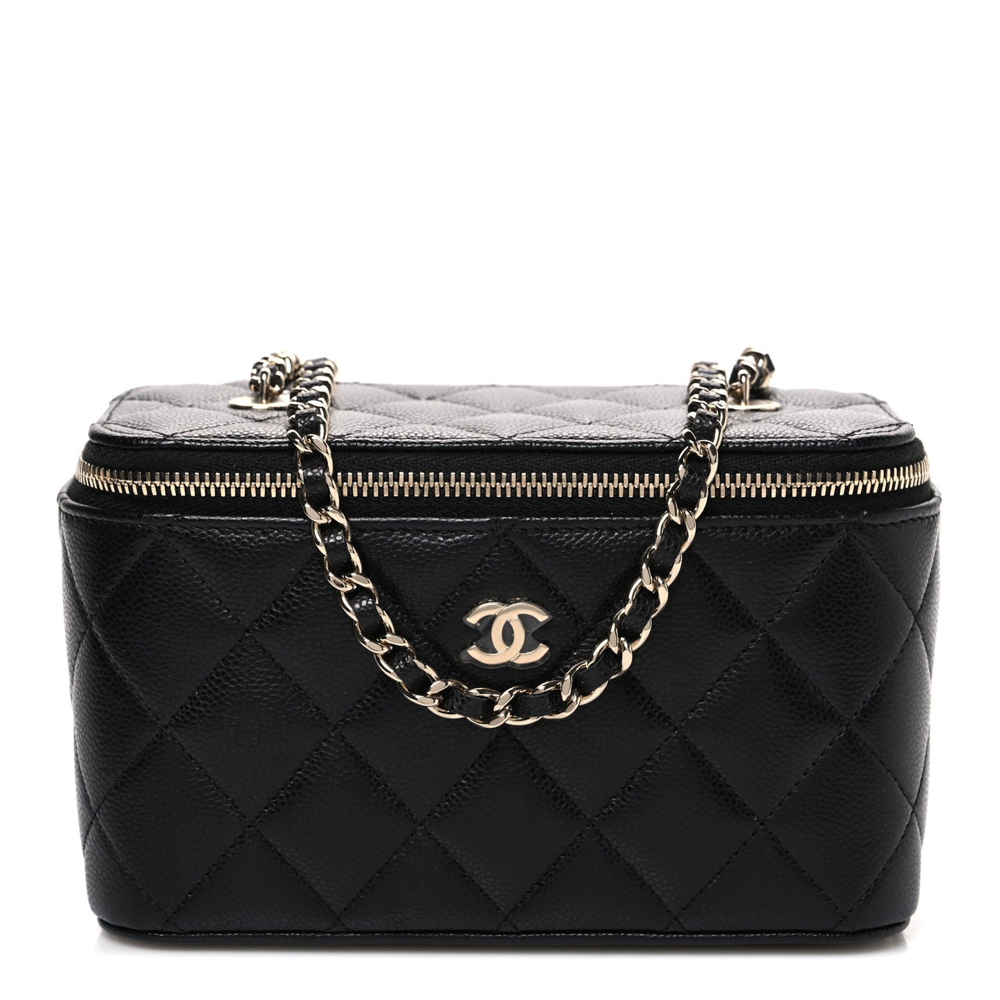 Caviar Quilted Small Vanity Case With Chain Black