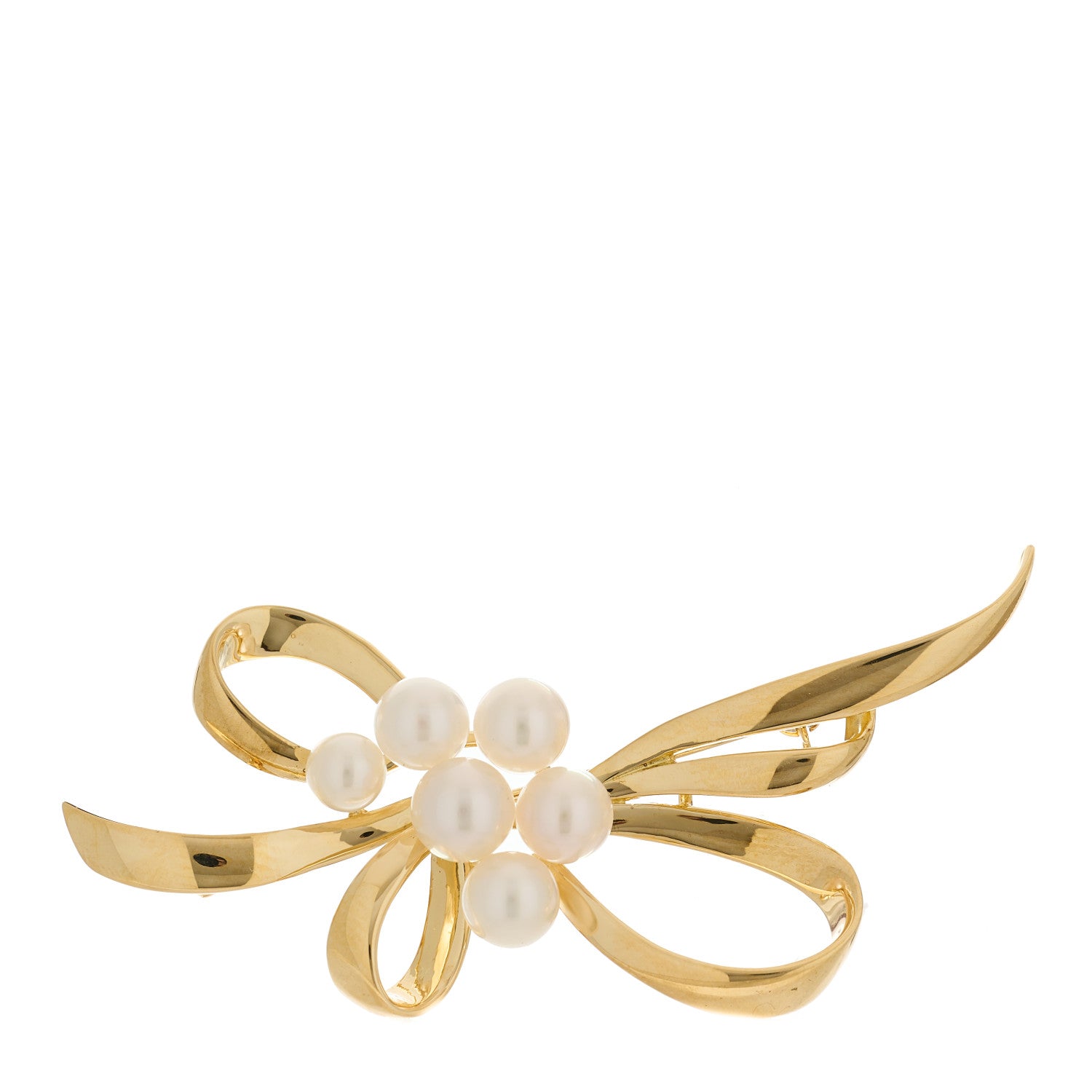 Mikimoto 18K Yellow Gold Akoya Pearl Bow Brooch 1 of 4