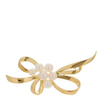 Mikimoto 18K Yellow Gold Akoya Pearl Bow Brooch 1 of 4