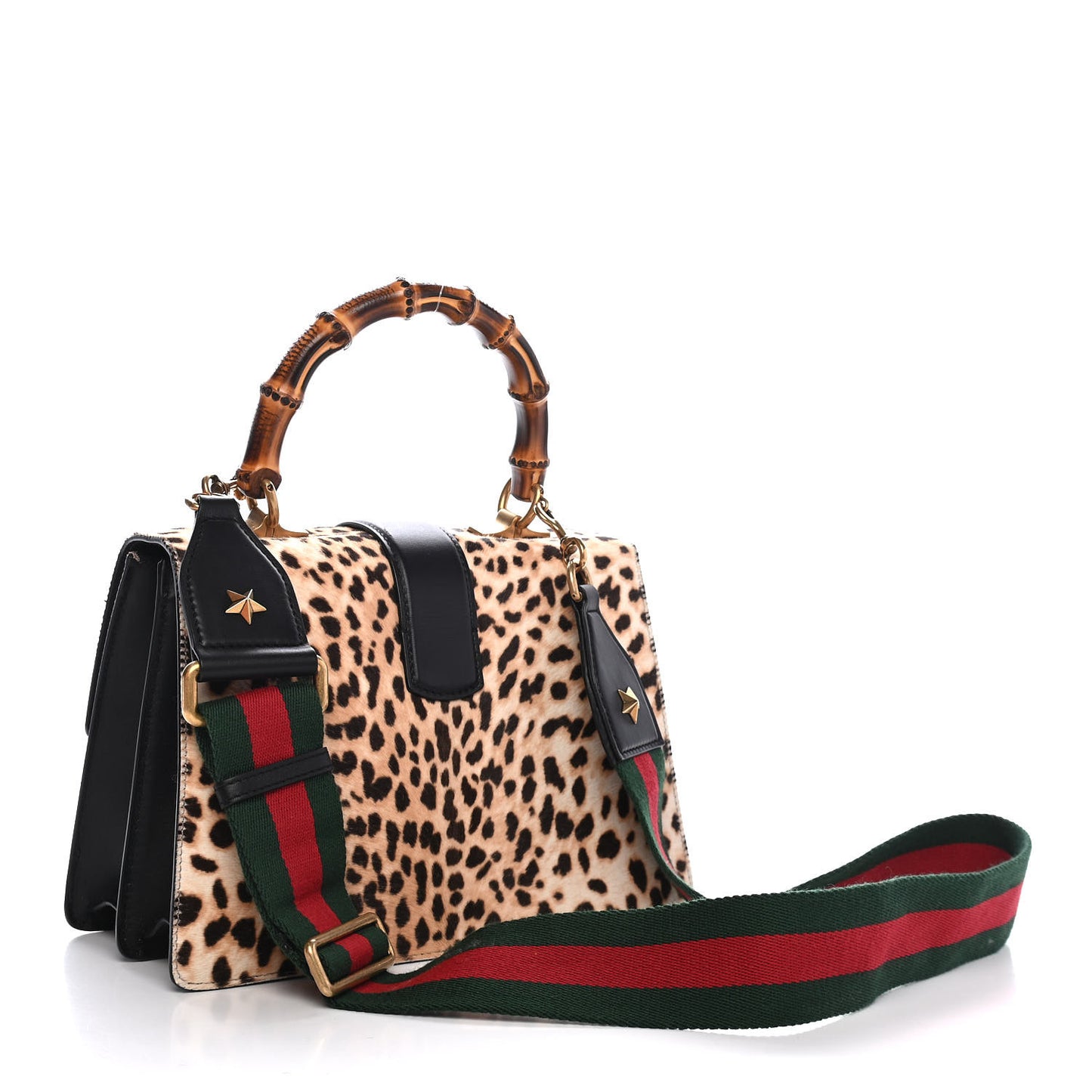 Calf Hair Calfskin Bamboo Web Leopard Print Medium Dionysus Top Handle Bag Natural Blue Agata Hibiscus Red