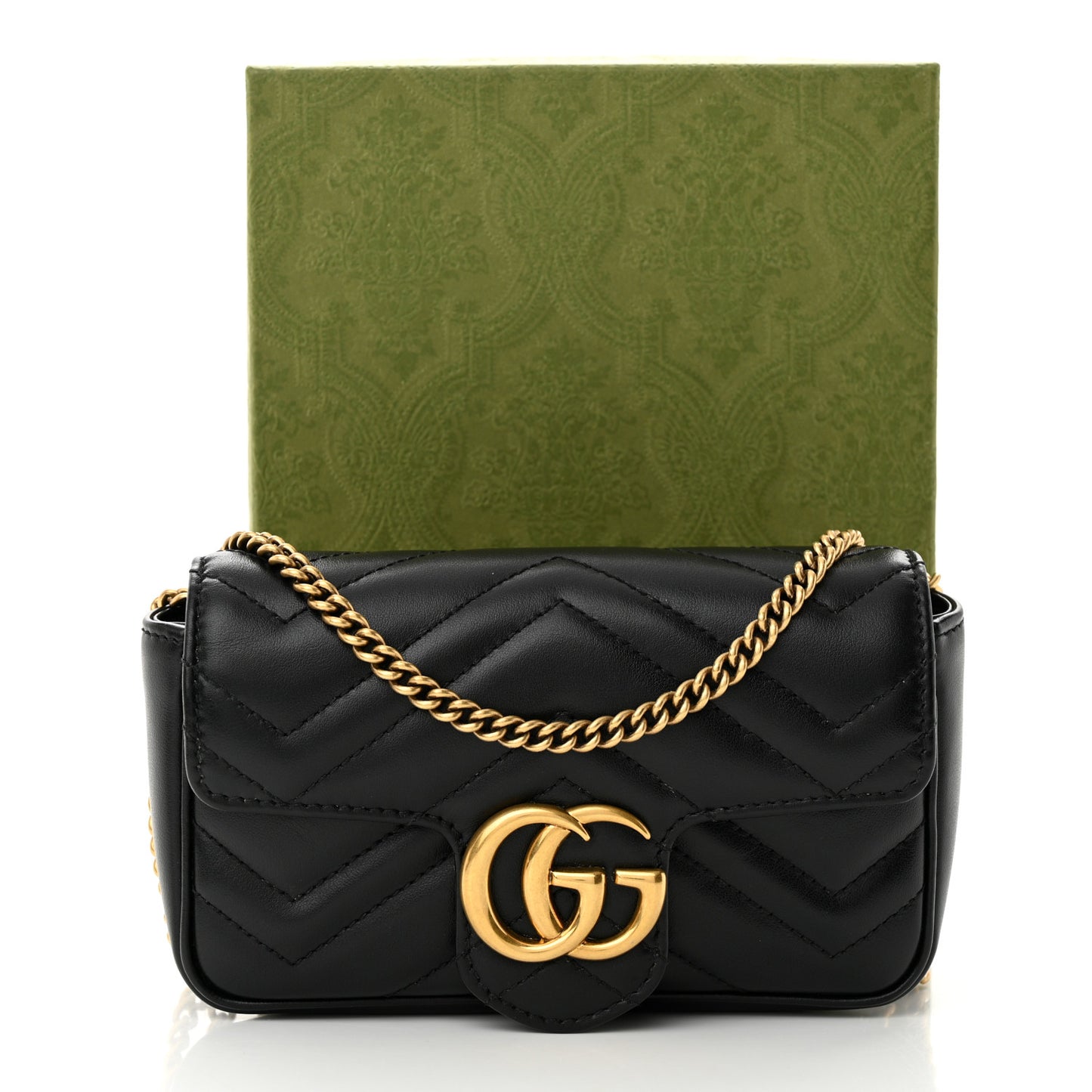 Calfskin Matelasse Super Mini GG Marmont Shoulder Bag Black