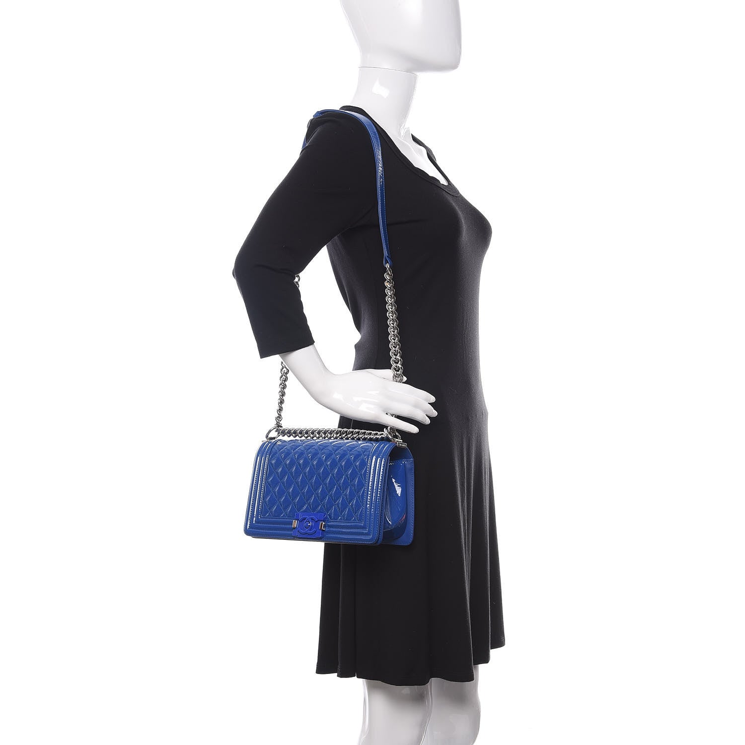 Chanel Patent Calfskin Quilted Medium Plexiglass Boy Flap Blue 2 of 10