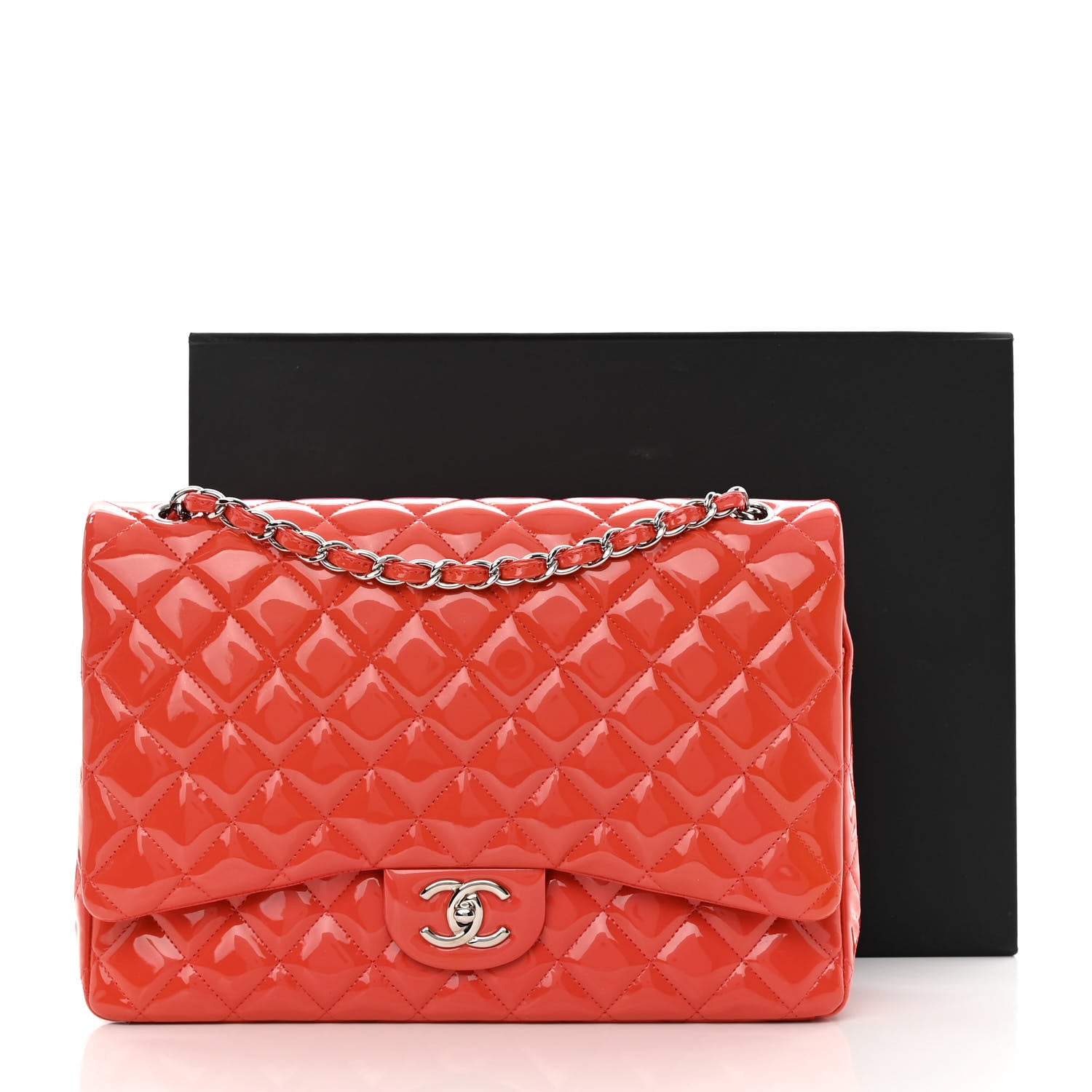 Chanel Patent Quilted Maxi Double Flap Coral 17 of 17