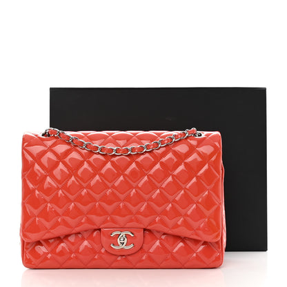 Chanel Patent Quilted Maxi Double Flap Coral 17 of 17