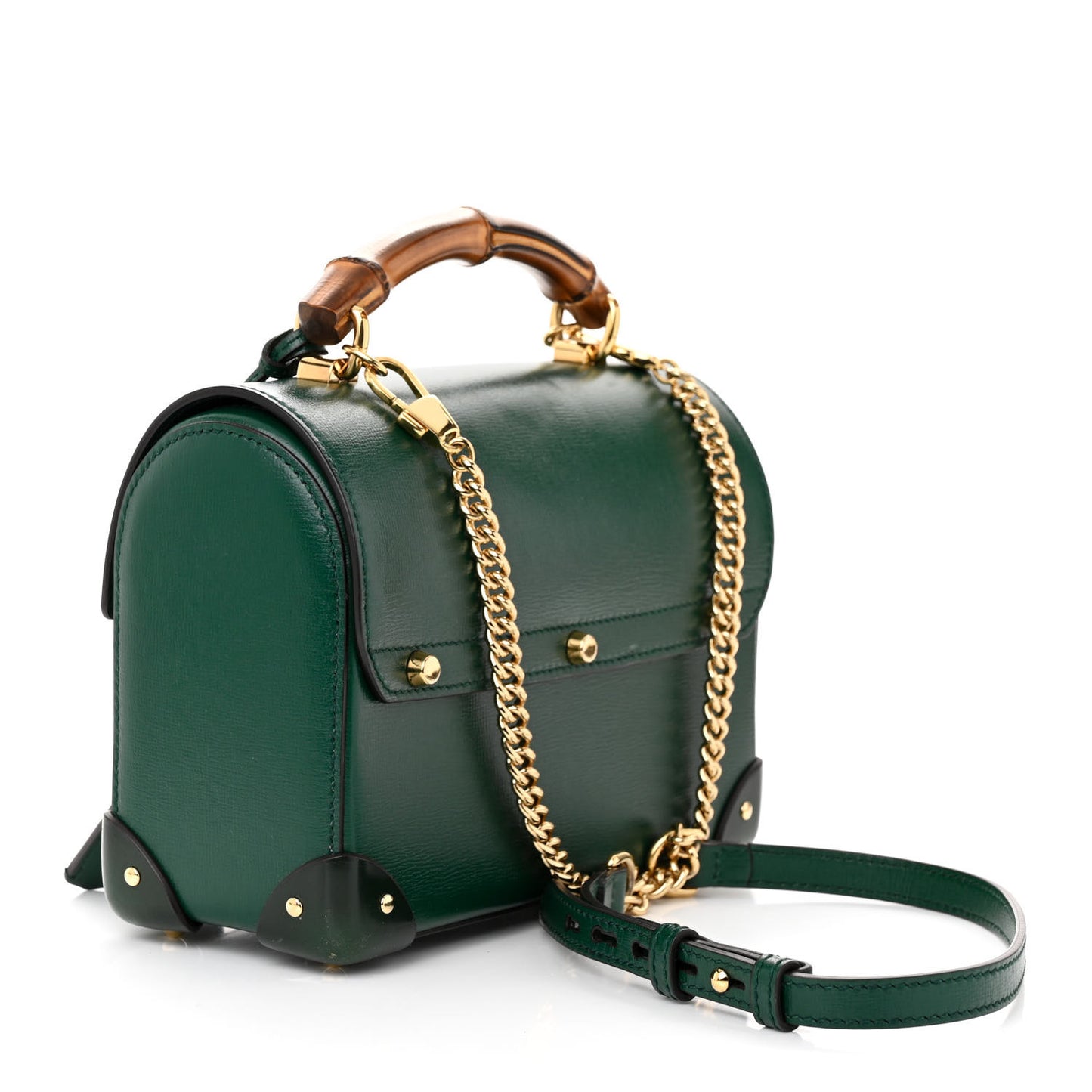 Azalea Calfskin Small Padlock Bamboo Shoulder Bag Vintage Green