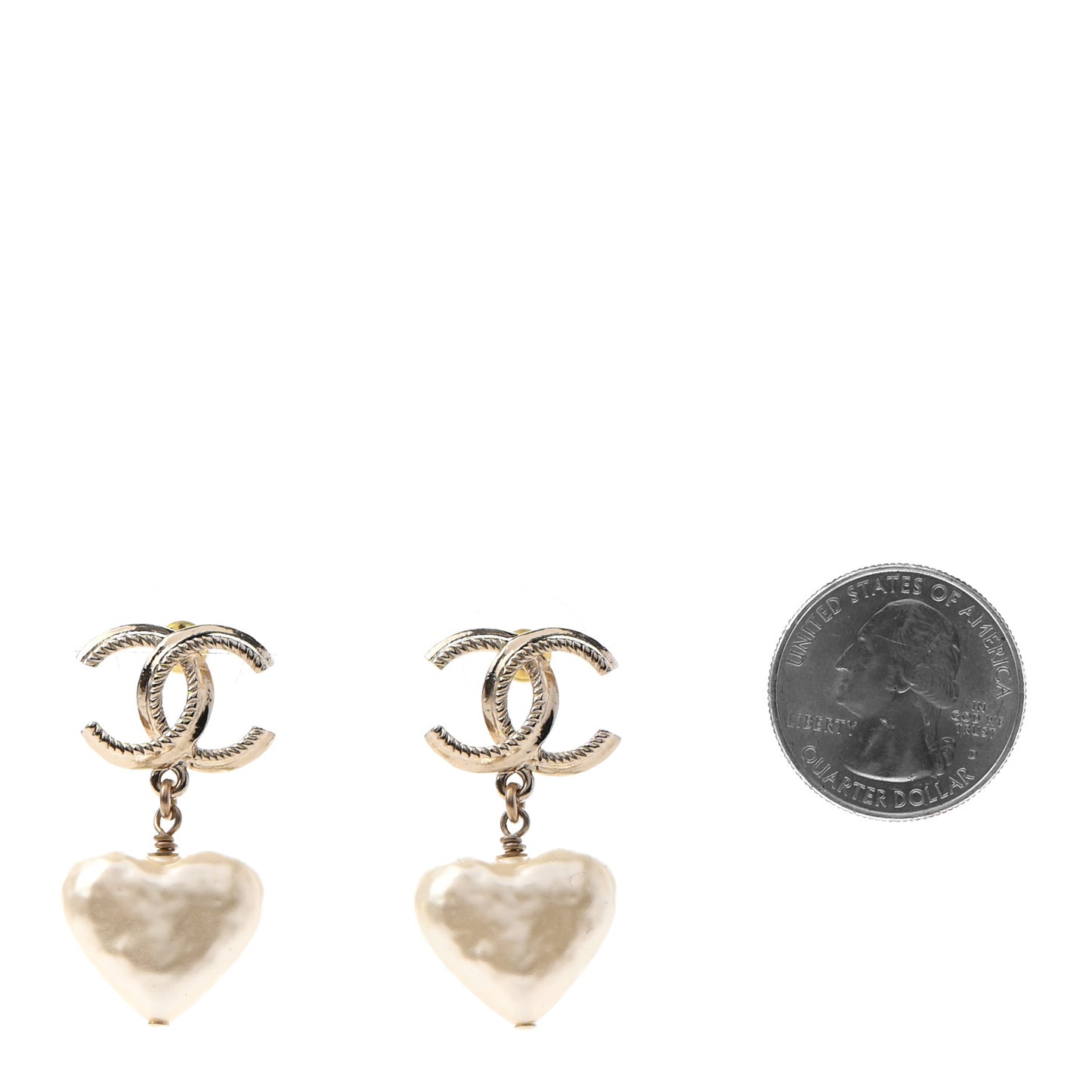 Pearl CC Heart Drop Earrings Gold