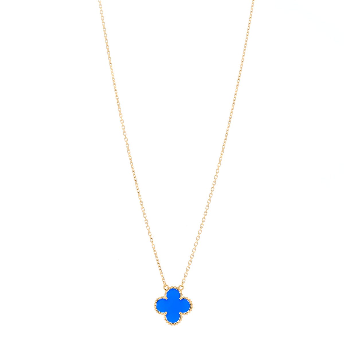 18K Yellow Gold Blue Agate Vintage Alhambra Pendant Necklace