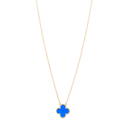 Van Cleef & Arpels 18K Yellow Gold Blue Agate Vintage Alhambra Pendant Necklace 1 of 6