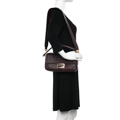 Fendi Nappa FF 1974 Embossed Baguette Granata 2 of 9