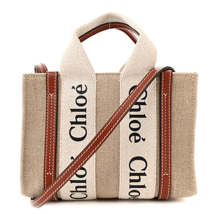 Chloe Cotton Calfskin Mini Woody Ribbon Tote White Brown 1 of 10