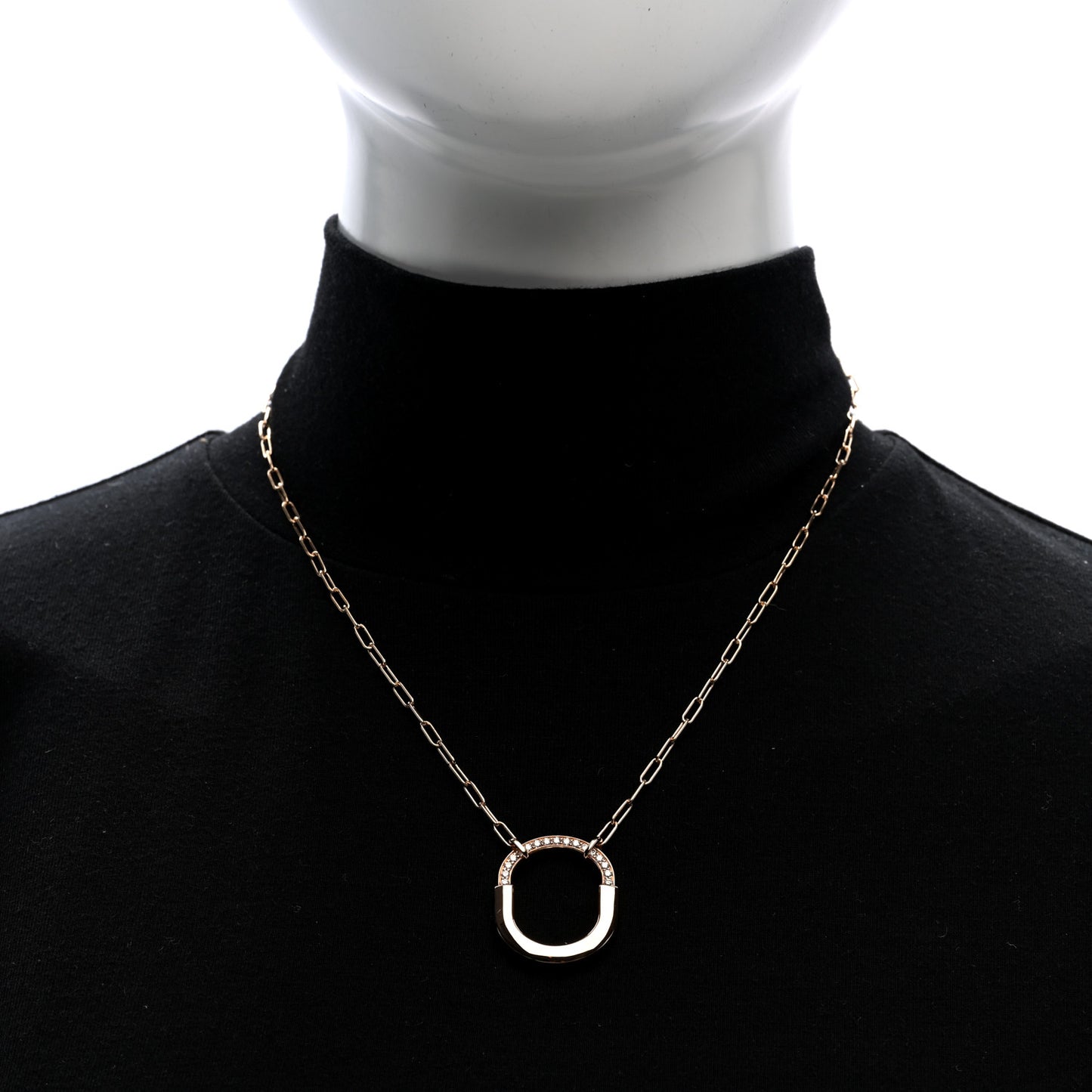 18K Rose Gold Diamond Medium Lock Pendant Necklace