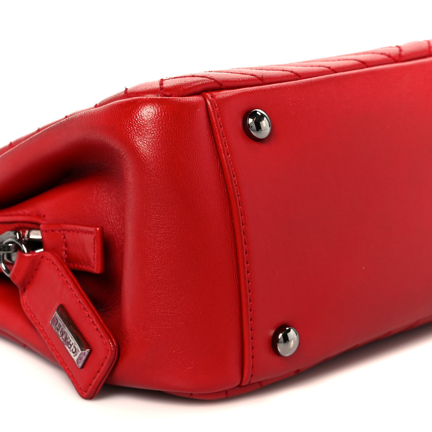 Chanel Lambskin Quilted CC Crossing Shopping Tote Red 9 of 11