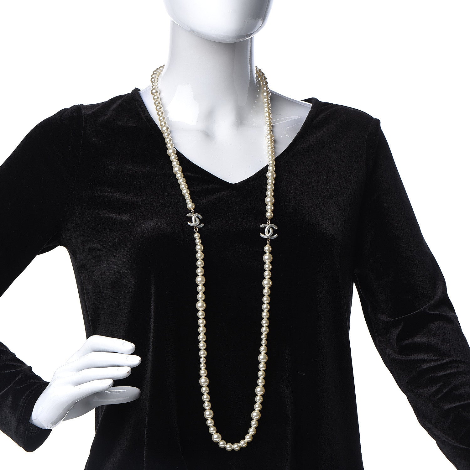 Chanel Graduated Pearl CC Long Necklace Light Gold 2 of 5