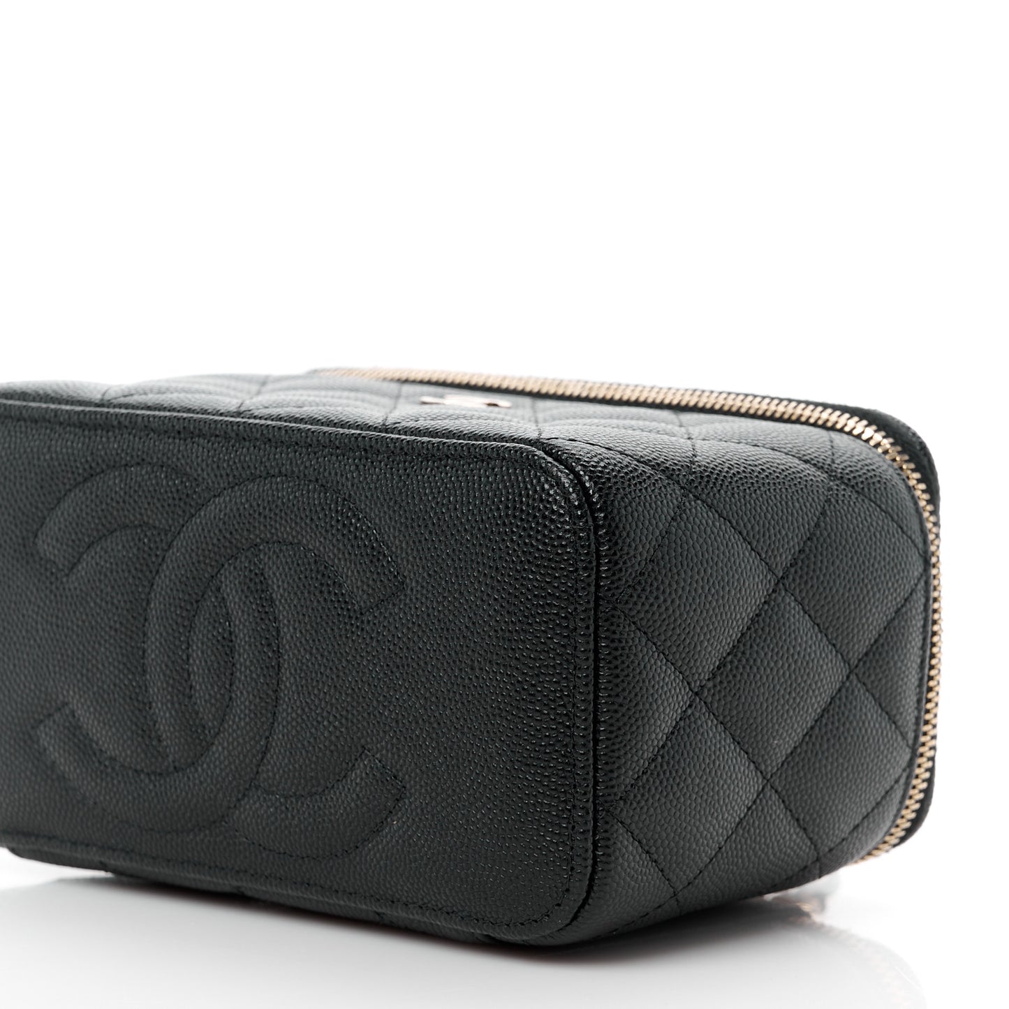 Caviar Quilted Small Vanity Case With Chain Black