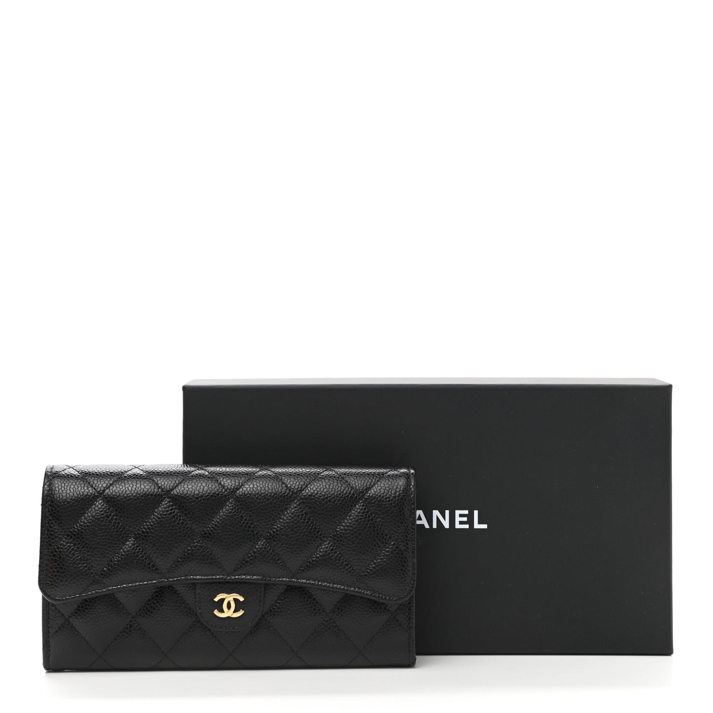 Caviar Quilted Large Gusset Flap Wallet Black