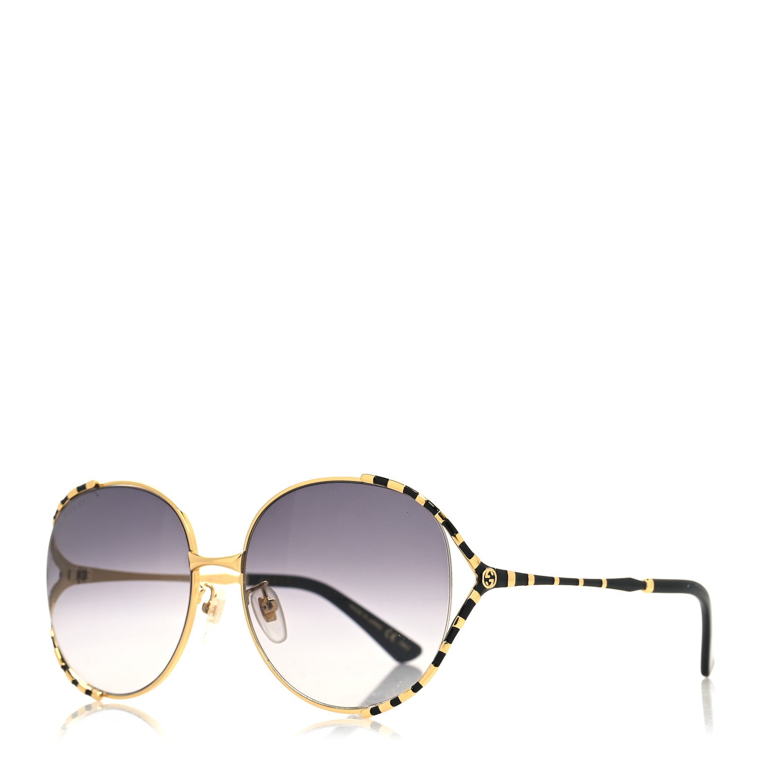 Gucci Metal Round Frame GG0595S Sunglasses Gold Black 1 of 6