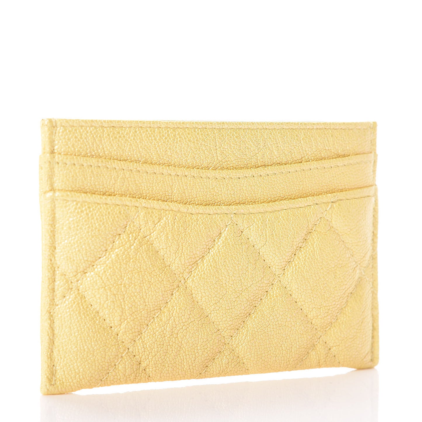 Iridescent Caviar Quilted Card Holder Yellow