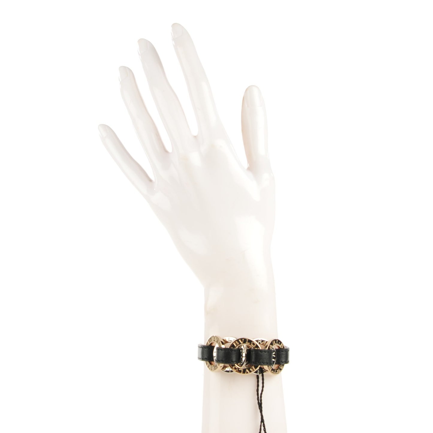 Calfskin Circular Panel Bracelet Black Gold Silver