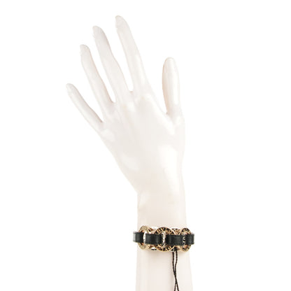 Bulgari Calfskin Circular Panel Bracelet Black Gold Silver 2 of 6