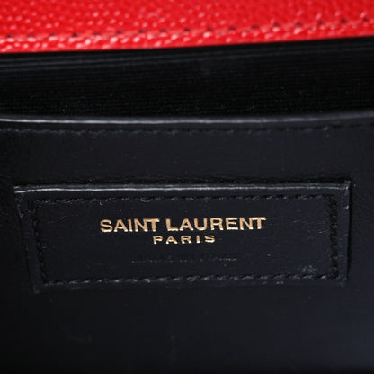 Saint Laurent Grain De Poudre Textured Mixed Matelasse Triquilt Medium Monogram Satchel New Red 6 of 10