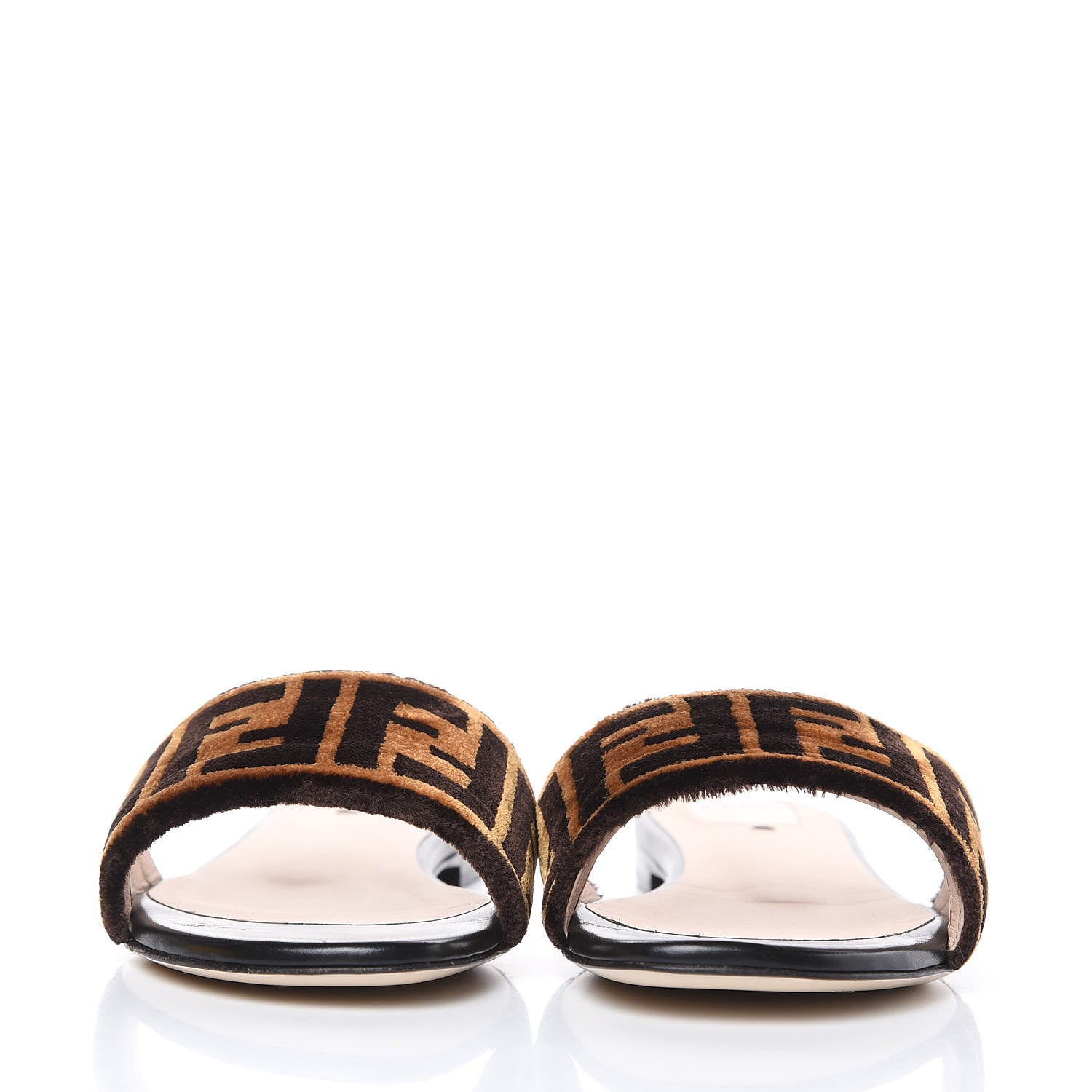 Fendi Velvet FF Flat Slide Sandals 38.5 Tobacco 2 of 10