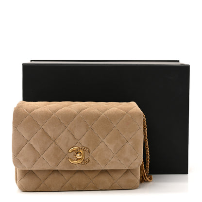 Chanel Suede Quilted Precious Buttons Flap Beige 11 of 11
