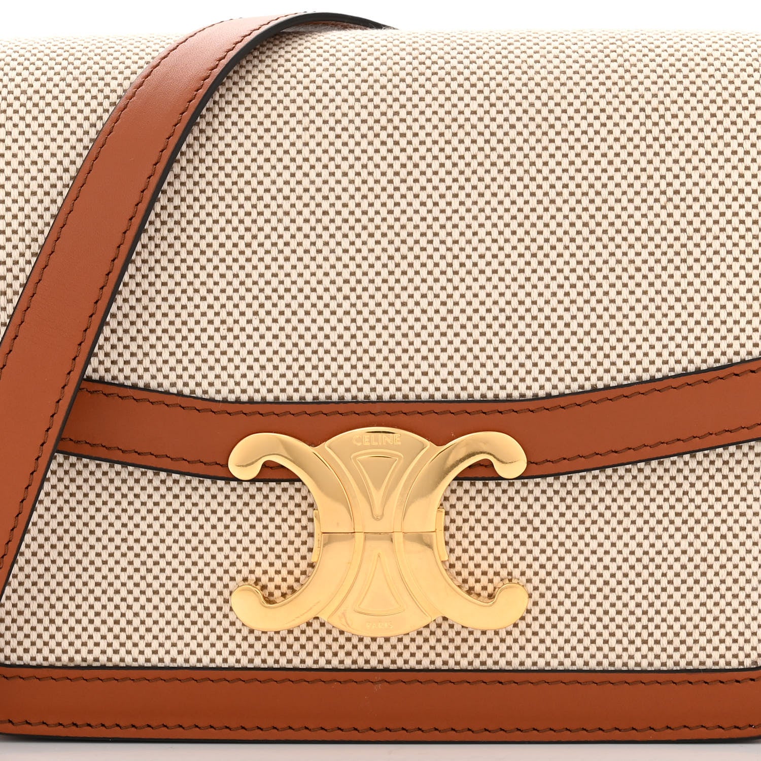 Celine Textile Natural Calfskin Teen Triomphe White Tan 8 of 10