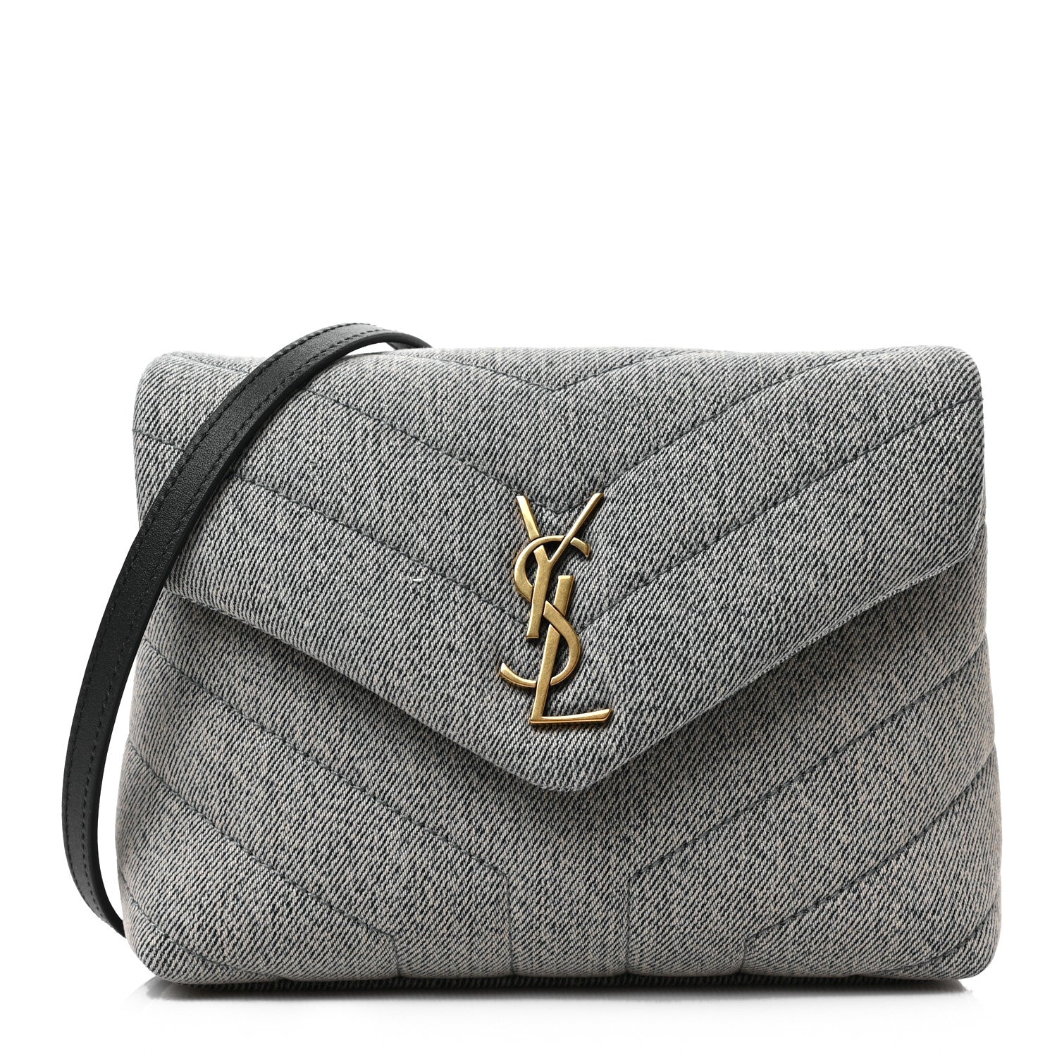 Saint Laurent Denim Y Quilted Monogram Toy Loulou Crossbody Bag Grey 1 of 8
