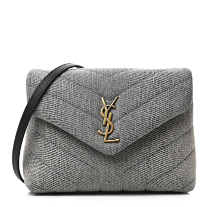Saint Laurent Denim Y Quilted Monogram Toy Loulou Crossbody Bag Grey 1 of 8