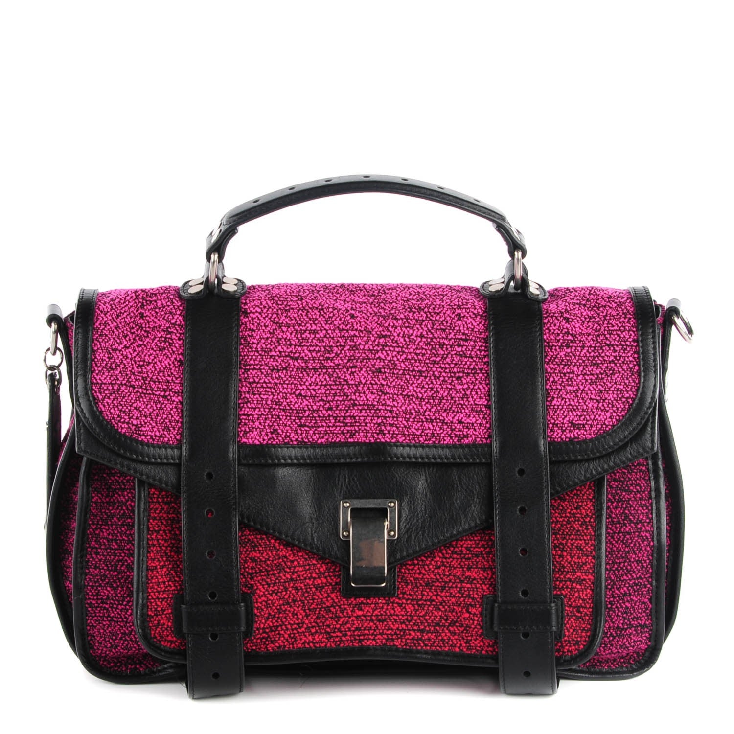 Proenza Schouler Tweed Lambskin Medium PS1 Satchel Berry Fuxia Pink 1 of 12