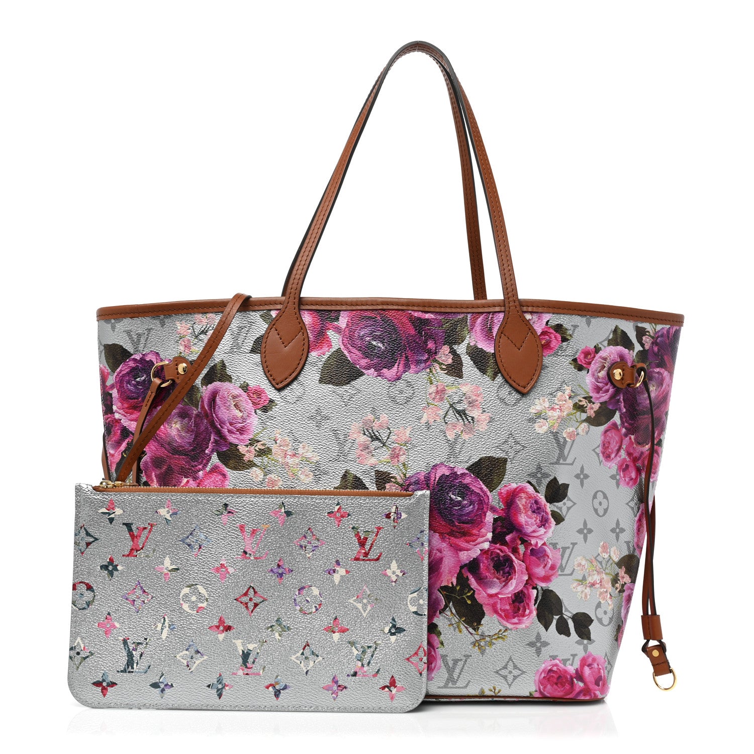 Louis Vuitton Metallic Monogram LV Garden Neverfull MM Silver 1 of 9
