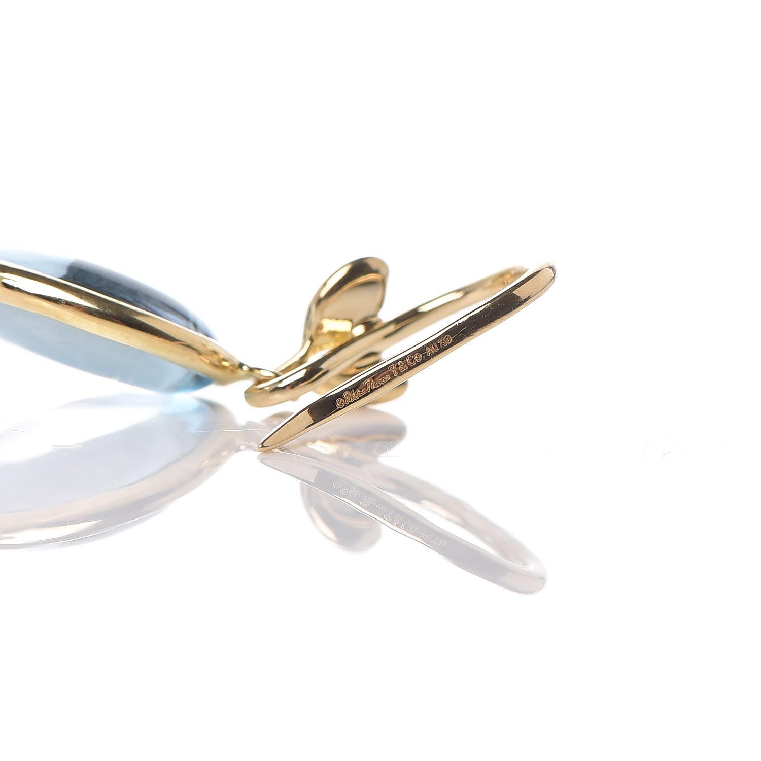 Tiffany 18K Yellow Gold Blue Topaz Paloma Picasso Olive Leaf Drop Earrings 3 of 3