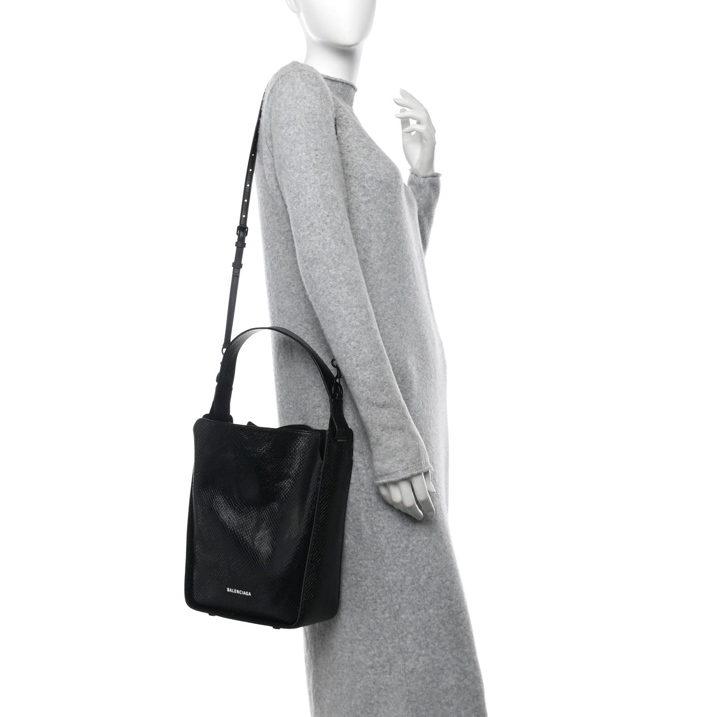 Extra Supple Calfskin Snakeskin Embossed Calfskin Small Tool 2.0 North-South Tote Black