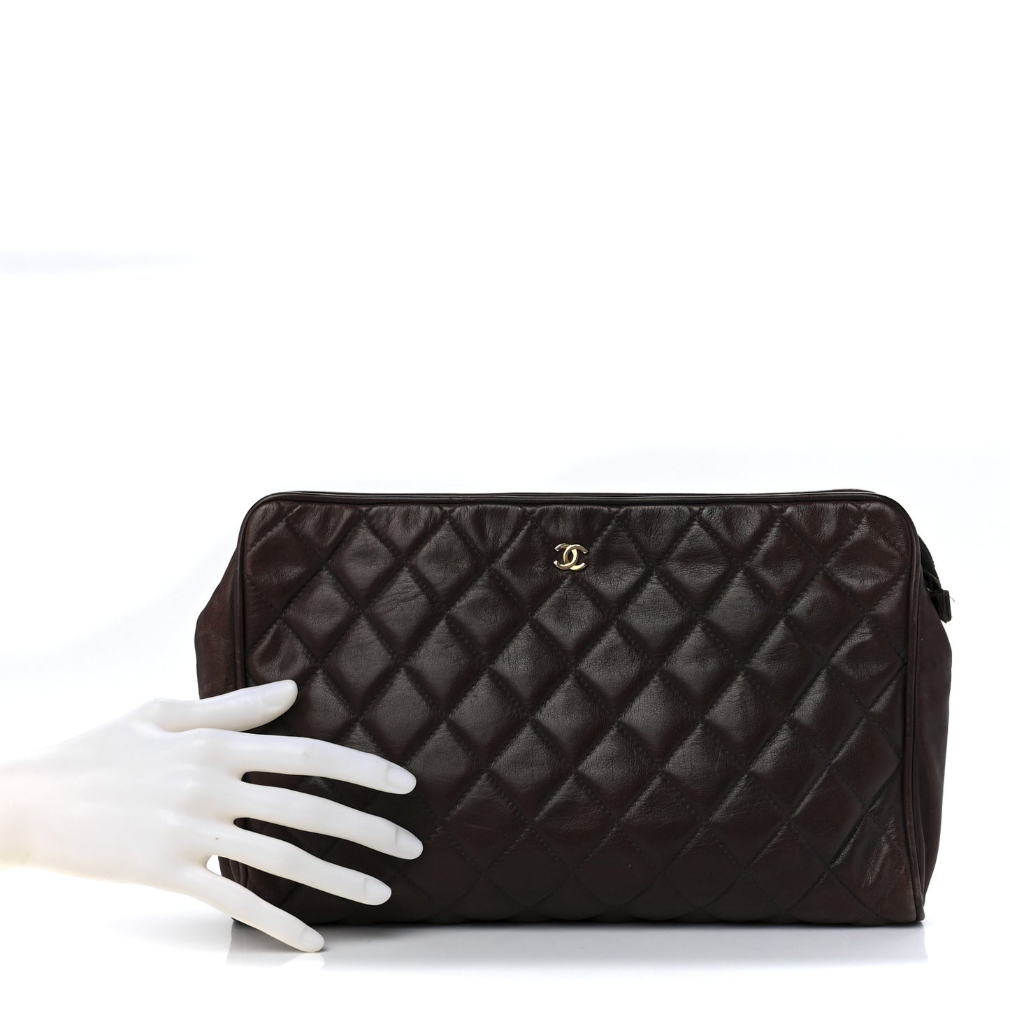 Lambskin Quilted Cosmetic Case Brown