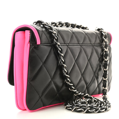 Chanel Lambskin Enamel Divine Medium Flap Black Pink 3 of 10