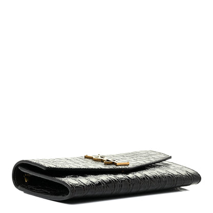 Saint Laurent Calfskin Crocodile Embossed Monogram Uptown Chain Wallet Fondente 5 of 13
