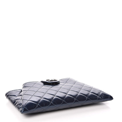 Chanel Glazed Calfskin Quilted Coco Pleats Clutch Navy 4 of 8