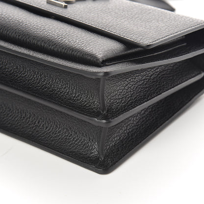Saint Laurent Grained Calfskin Medium Monogram Sunset Satchel Black 8 of 8