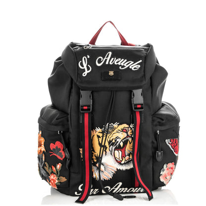 Gucci Nylon L'Aveugle Par Amour Embroidered Double Buckle Backpack Black 1 of 7