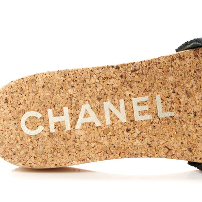 Chanel Tweed Cork CC Mule Sandal 37 Black 7 of 9