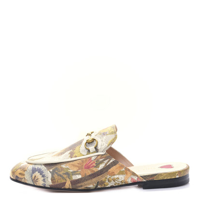 Gucci GG Supreme Monogram Malaga Kid Water Flora Womens Princetown Slippers 37.5 Beige White Multicolor Mystic White 1 of 9